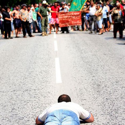 Протестиращ млекопроизводител лежи на пътя