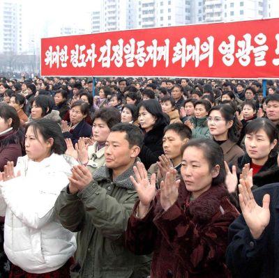 Севернокорейци на митинг