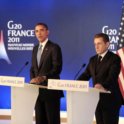 Никола Саркози и Барак Обама на срещата на Г 20 в Кан