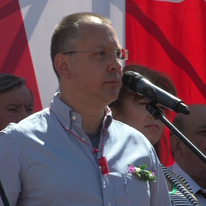 Сергей Станишев по време на първомайския протест на левицата