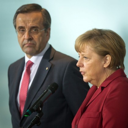 Германският канцлер Ангела Меркел разговаря с гръцкия премиер Андонис Самарас