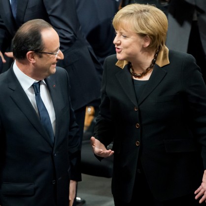 Франсоа Оланд и Ангела Меркел по повод честването на Елийския договор