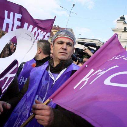 Лидерът на КНСБ Пламен Димитров на митинга