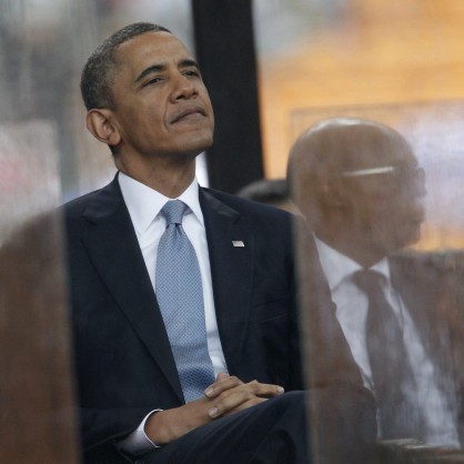 Американският президент Барак Обама на церемонията в памет на Нелсън Мандела