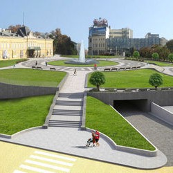 Градската градина стига до сградата на галерията, а автомобилният трафик се изнася отдолу - това предвижда проектът победител в третата зона