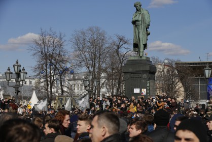 Паметникът на Пушкин в Москва е традиционно сборно място за протести в Москва