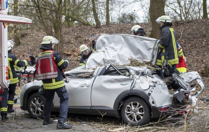 Кола ударена от падащо дърво по време на бурята в Западна Германия